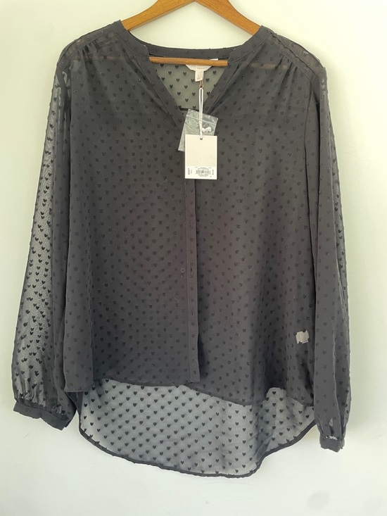 LC Lauren Conrad Tops - LC Lauren Conrad Black Sheer Heart Dot Blouse